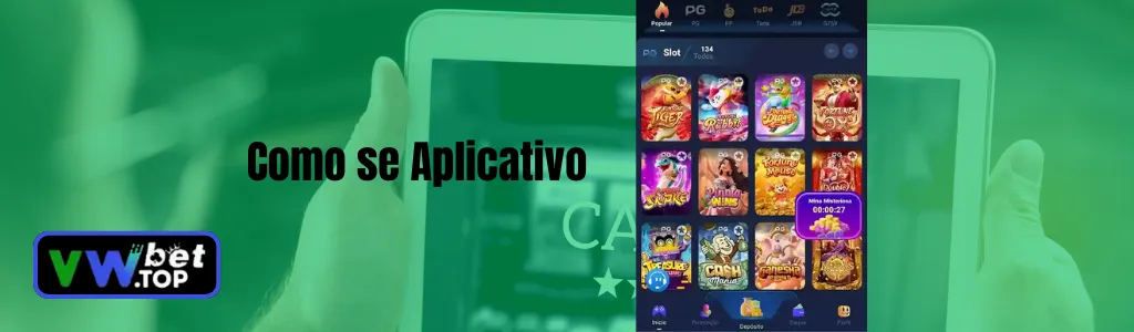 Tela do aplicativo VWBET em smartphone