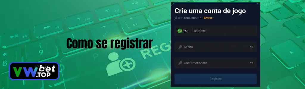 Formulário de cadastro na plataforma VWBET